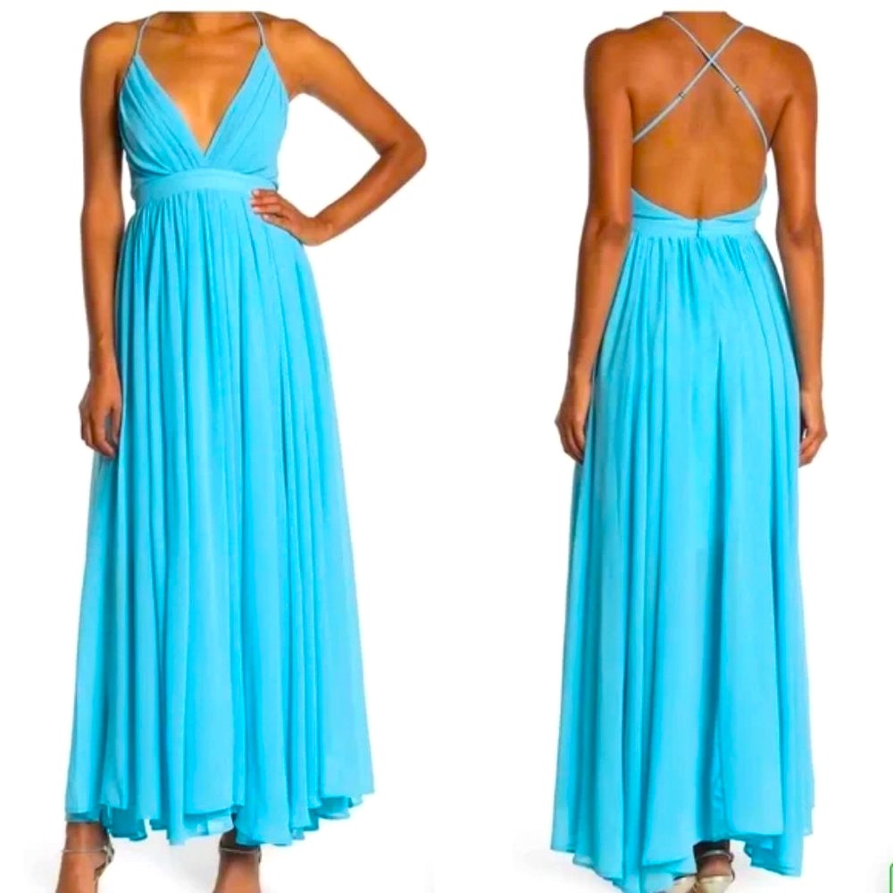 Women’s Megan LA Turquoise Enchanted Garden Maxi Dress-Large new with tags